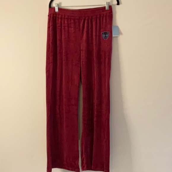 Wakanda Forever velour pants burgundy. Elastic waist band. Has symbol on front. - Picture 1 of 6
